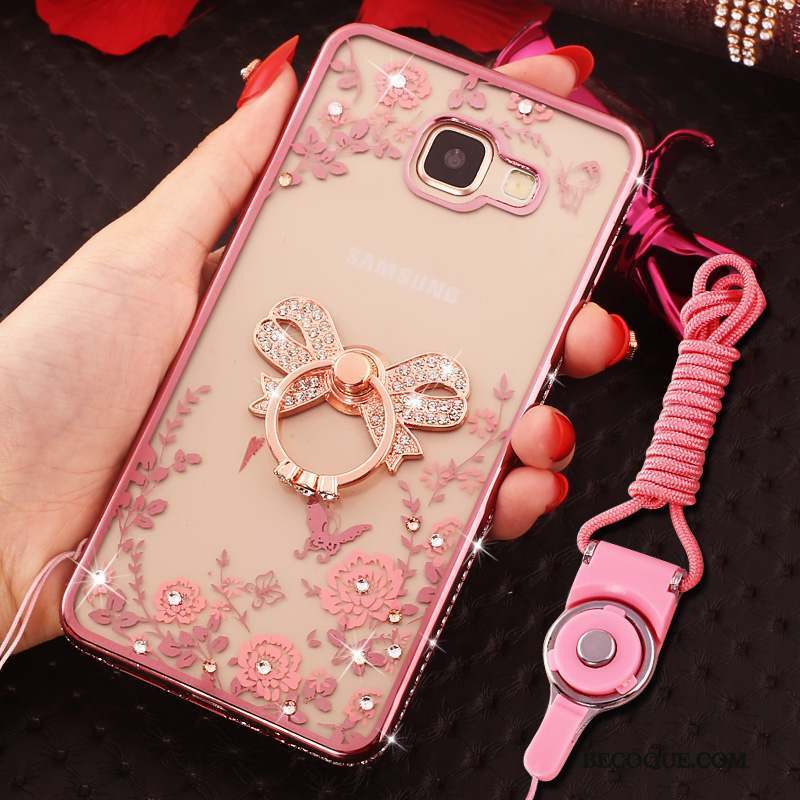 Samsung Galaxy A9 Coque Ornements Suspendus Strass Anneau Rose Protection Étui