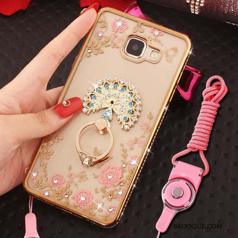 Samsung Galaxy A9 Coque Ornements Suspendus Strass Anneau Rose Protection Étui