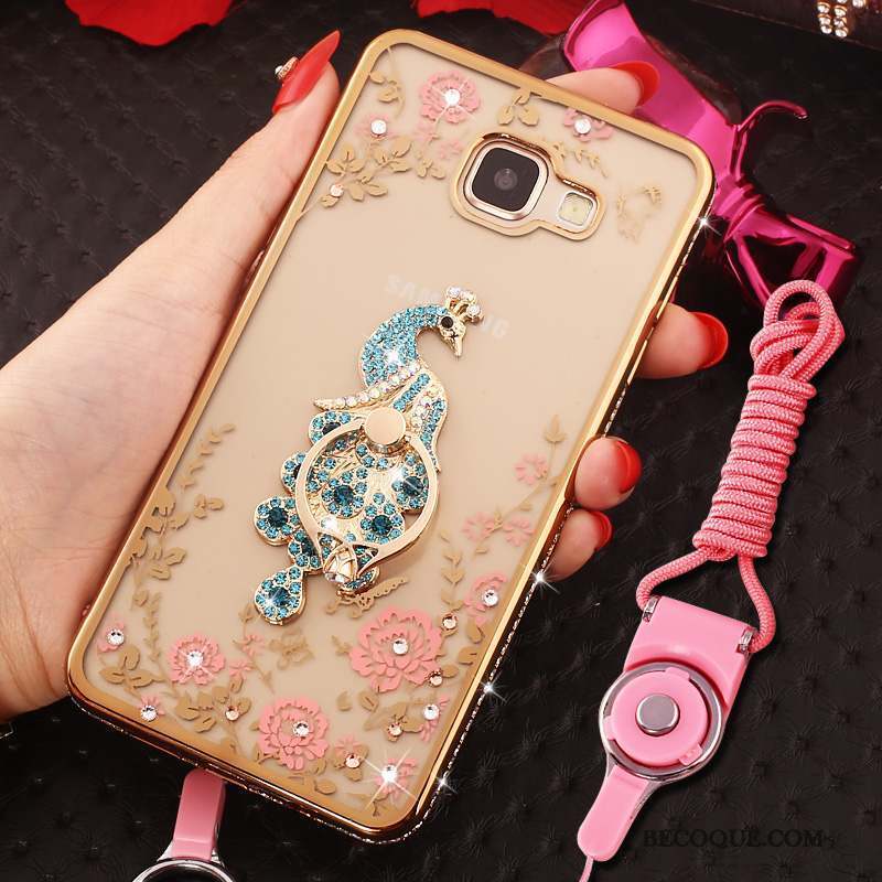 Samsung Galaxy A9 Coque Ornements Suspendus Strass Anneau Rose Protection Étui