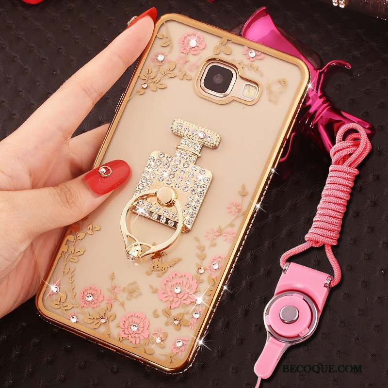 Samsung Galaxy A9 Coque Ornements Suspendus Strass Anneau Rose Protection Étui