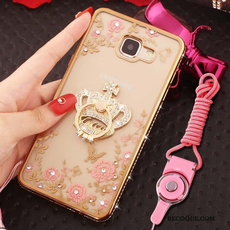 Samsung Galaxy A9 Coque Ornements Suspendus Strass Anneau Rose Protection Étui