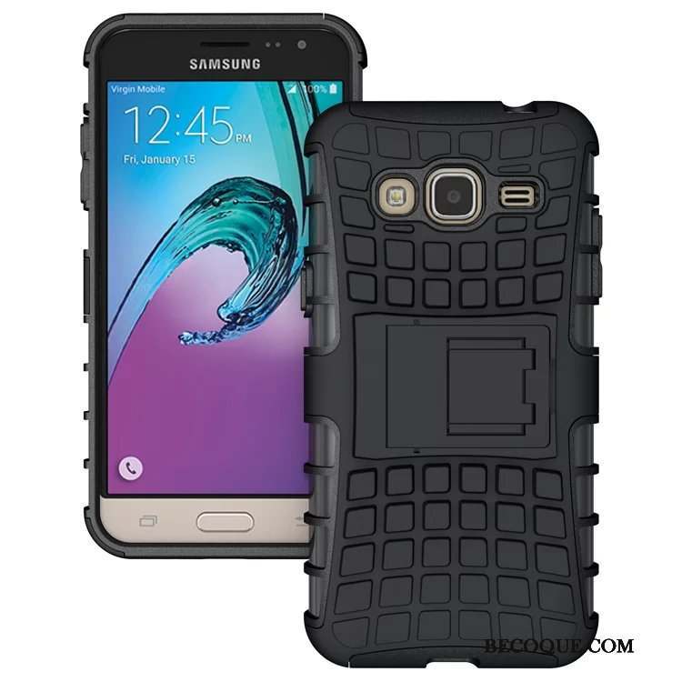 Samsung Galaxy J3 2016 Silicone Coque De Téléphone Bleu Étui Support Noir