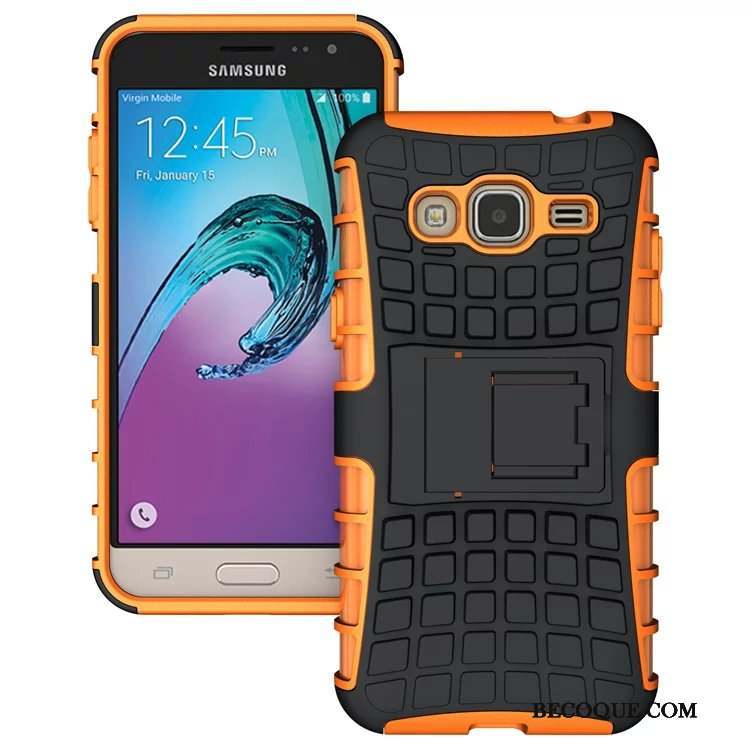 Samsung Galaxy J3 2016 Silicone Coque De Téléphone Bleu Étui Support Noir