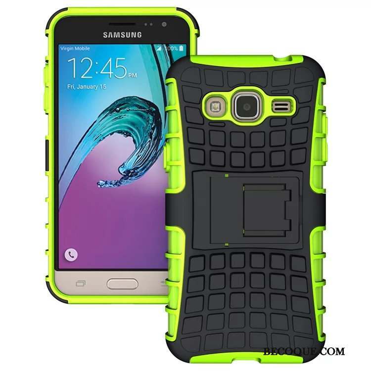 Samsung Galaxy J3 2016 Silicone Coque De Téléphone Bleu Étui Support Noir