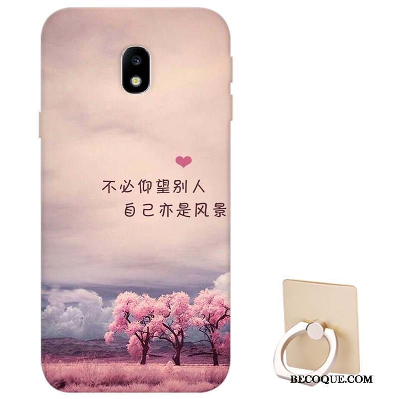 Samsung Galaxy J3 2017 Coque Silicone Personnalisé Fleurs Fluide Doux Rose Étui