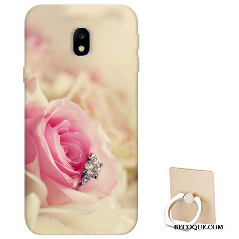 Samsung Galaxy J3 2017 Coque Silicone Personnalisé Fleurs Fluide Doux Rose Étui