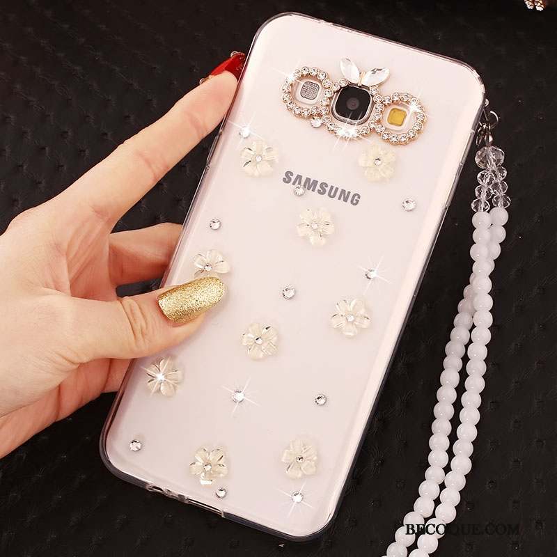 Samsung Galaxy J5 2015 Coque Fluide Doux Silicone Strass Or Ornements Suspendus Protection