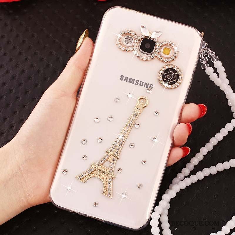 Samsung Galaxy J5 2015 Coque Fluide Doux Silicone Strass Or Ornements Suspendus Protection