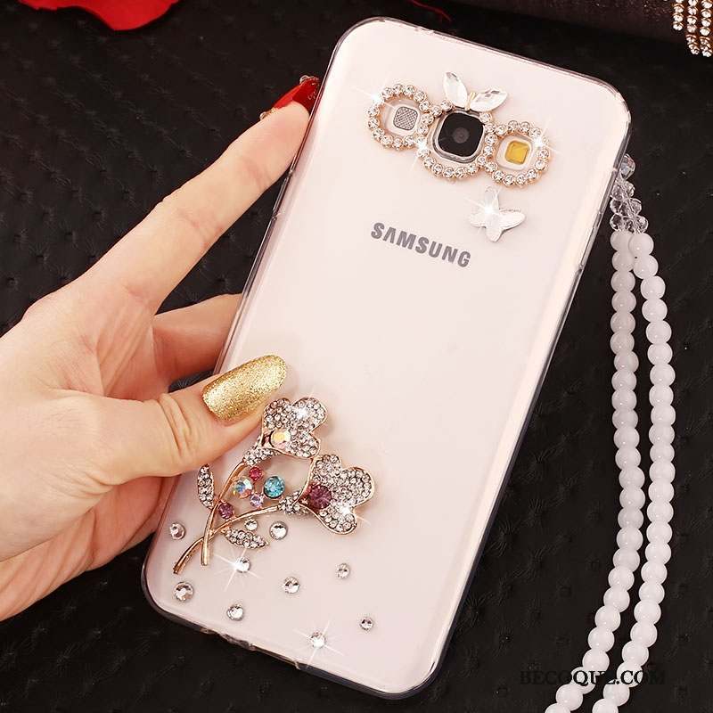 Samsung Galaxy J5 2015 Coque Fluide Doux Silicone Strass Or Ornements Suspendus Protection