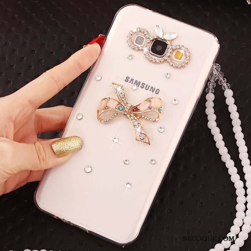 Samsung Galaxy J5 2015 Coque Fluide Doux Silicone Strass Or Ornements Suspendus Protection