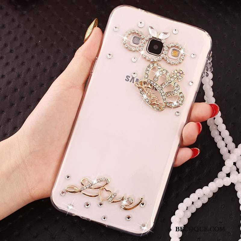 Samsung Galaxy J5 2015 Coque Fluide Doux Silicone Strass Or Ornements Suspendus Protection