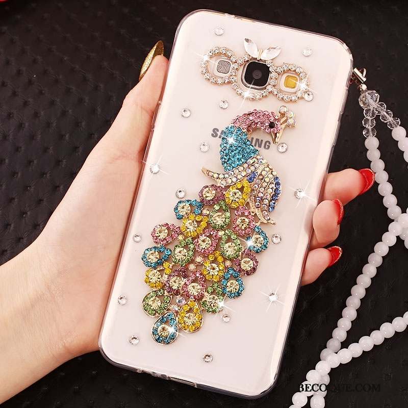 Samsung Galaxy J5 2015 Coque Fluide Doux Silicone Strass Or Ornements Suspendus Protection