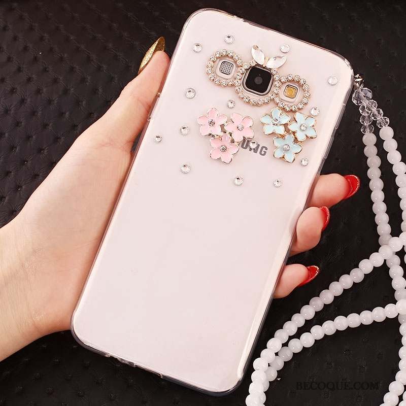 Samsung Galaxy J5 2015 Coque Fluide Doux Silicone Strass Or Ornements Suspendus Protection