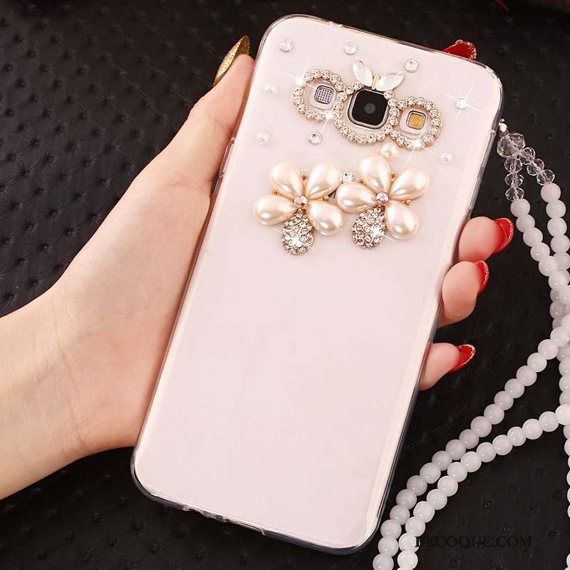 Samsung Galaxy J5 2015 Coque Fluide Doux Silicone Strass Or Ornements Suspendus Protection