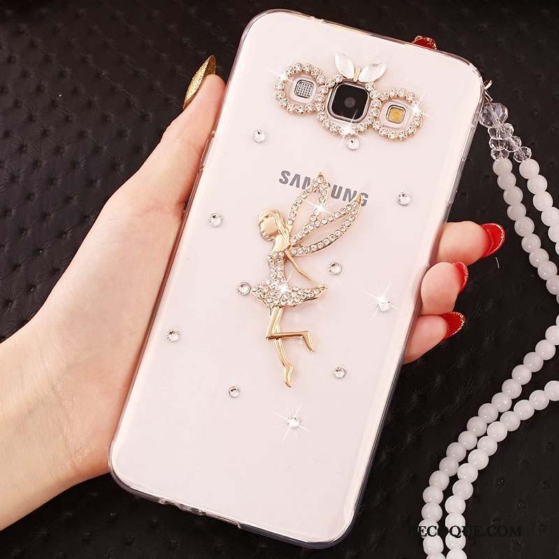 Samsung Galaxy J5 2015 Coque Fluide Doux Silicone Strass Or Ornements Suspendus Protection