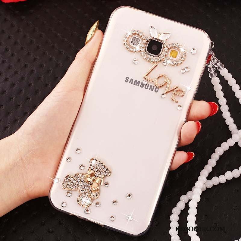 Samsung Galaxy J5 2015 Coque Fluide Doux Silicone Strass Or Ornements Suspendus Protection