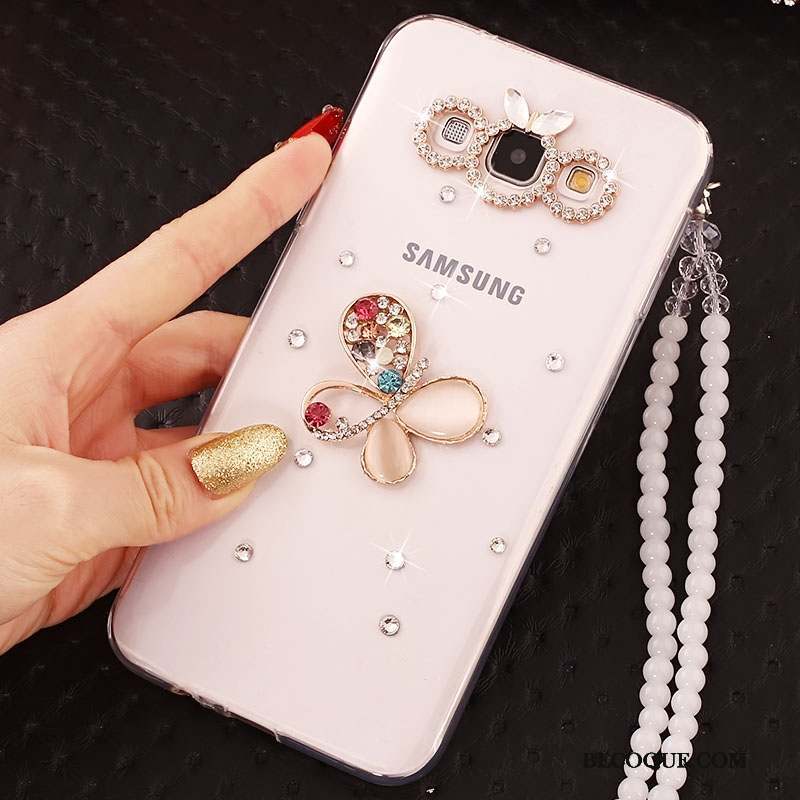 Samsung Galaxy J5 2015 Coque Fluide Doux Silicone Strass Or Ornements Suspendus Protection