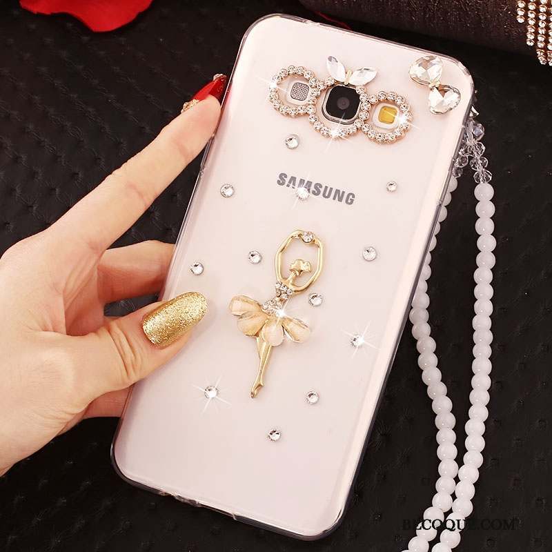 Samsung Galaxy J5 2015 Coque Fluide Doux Silicone Strass Or Ornements Suspendus Protection