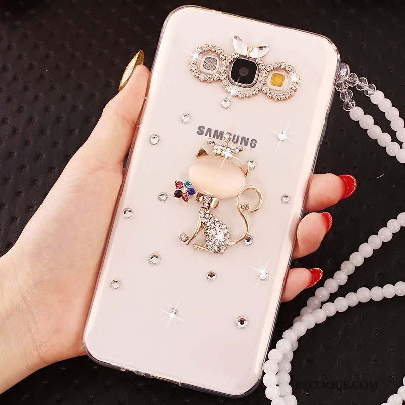 Samsung Galaxy J5 2015 Coque Fluide Doux Silicone Strass Or Ornements Suspendus Protection