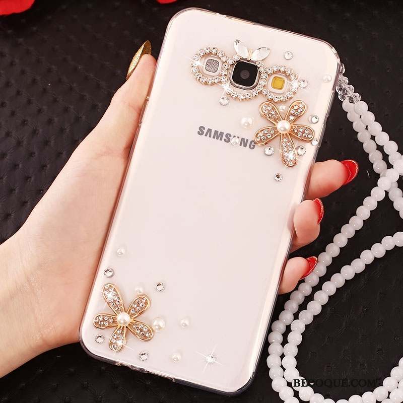 Samsung Galaxy J5 2015 Coque Fluide Doux Silicone Strass Or Ornements Suspendus Protection