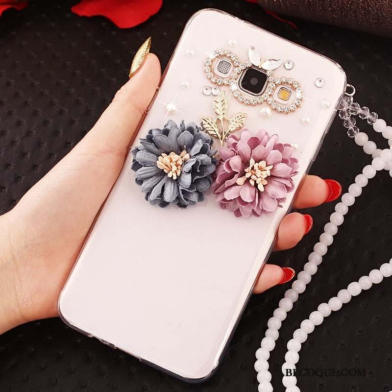 Samsung Galaxy J5 2015 Coque Fluide Doux Silicone Strass Or Ornements Suspendus Protection