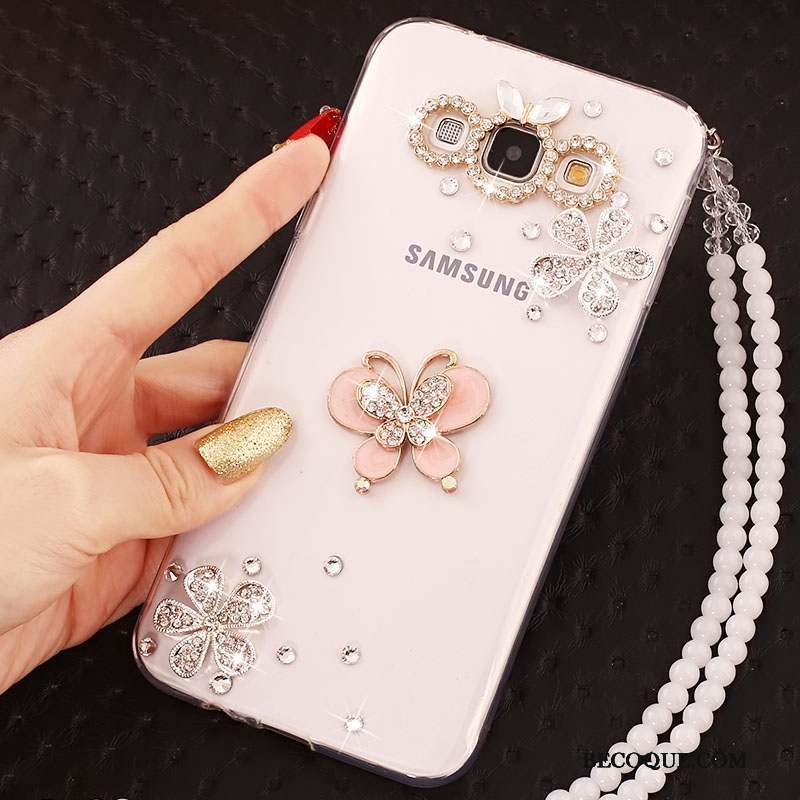 Samsung Galaxy J5 2015 Coque Fluide Doux Silicone Strass Or Ornements Suspendus Protection