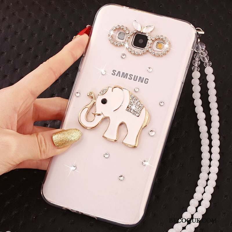 Samsung Galaxy J5 2015 Coque Fluide Doux Silicone Strass Or Ornements Suspendus Protection