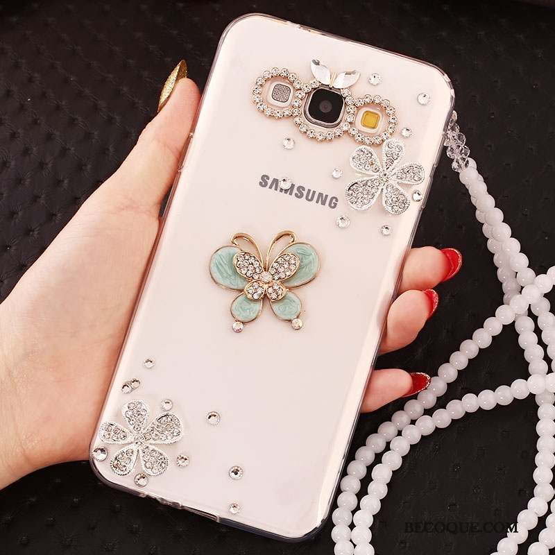 Samsung Galaxy J5 2015 Coque Fluide Doux Silicone Strass Or Ornements Suspendus Protection