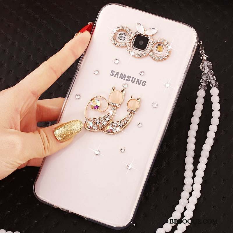 Samsung Galaxy J5 2015 Coque Fluide Doux Silicone Strass Or Ornements Suspendus Protection