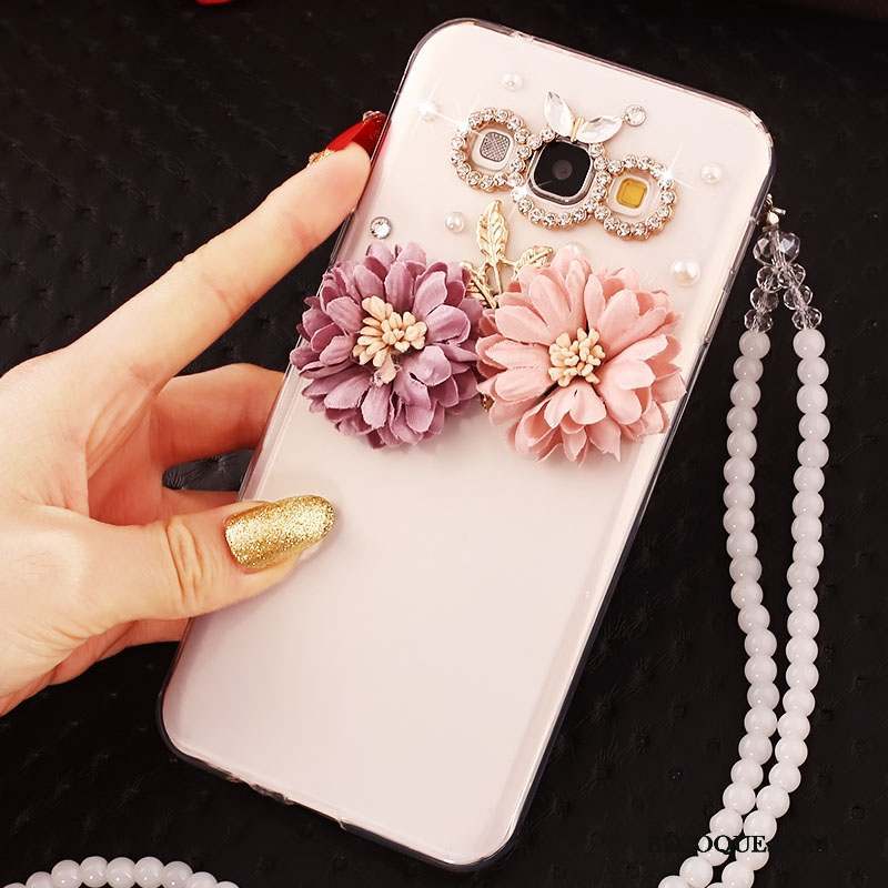 Samsung Galaxy J5 2015 Coque Fluide Doux Silicone Strass Or Ornements Suspendus Protection