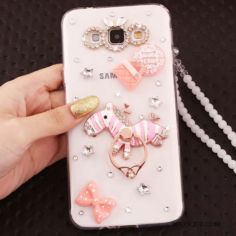 Samsung Galaxy J5 2015 Coque Tout Compris Incassable Or Rose Ornements Suspendus Étui Fluide Doux