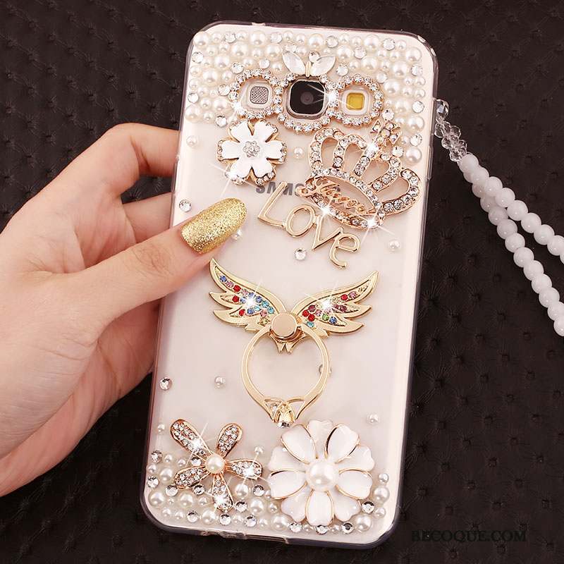 Samsung Galaxy J5 2015 Coque Tout Compris Incassable Or Rose Ornements Suspendus Étui Fluide Doux