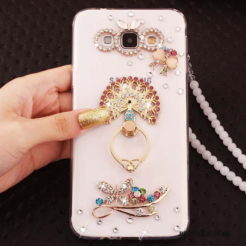 Samsung Galaxy J5 2015 Coque Tout Compris Incassable Or Rose Ornements Suspendus Étui Fluide Doux