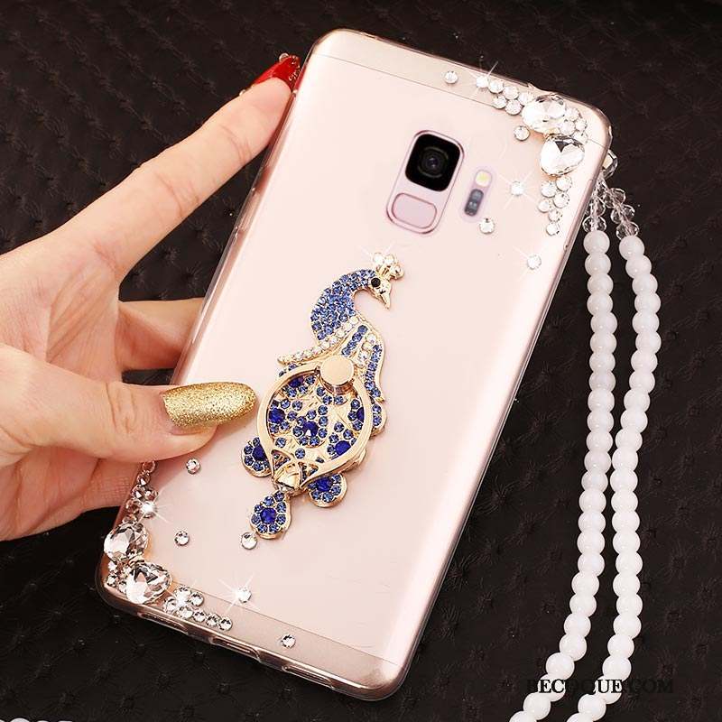 Samsung Galaxy J6 Or Rose Transparent Net Rouge Strass Étui Coque De Téléphone