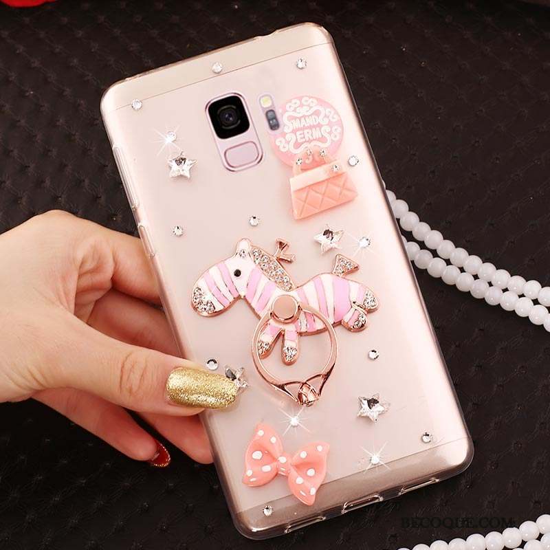 Samsung Galaxy J6 Or Rose Transparent Net Rouge Strass Étui Coque De Téléphone