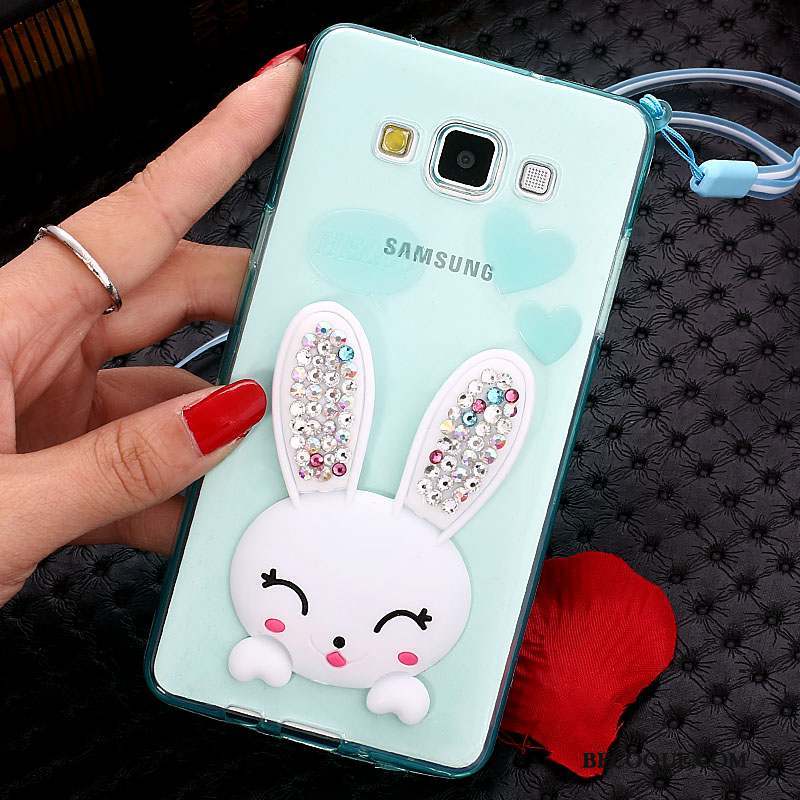 Samsung Galaxy J7 2015 Coque Vert Strass Support Étui Silicone Pompon