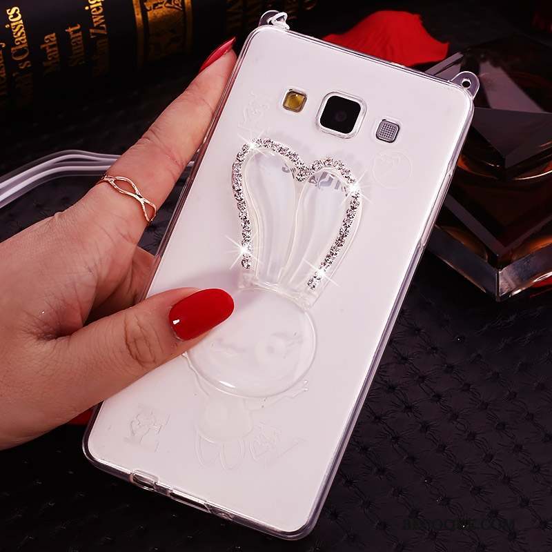 Samsung Galaxy J7 2015 Strass Blanc Téléphone Portable Transparent Silicone Coque