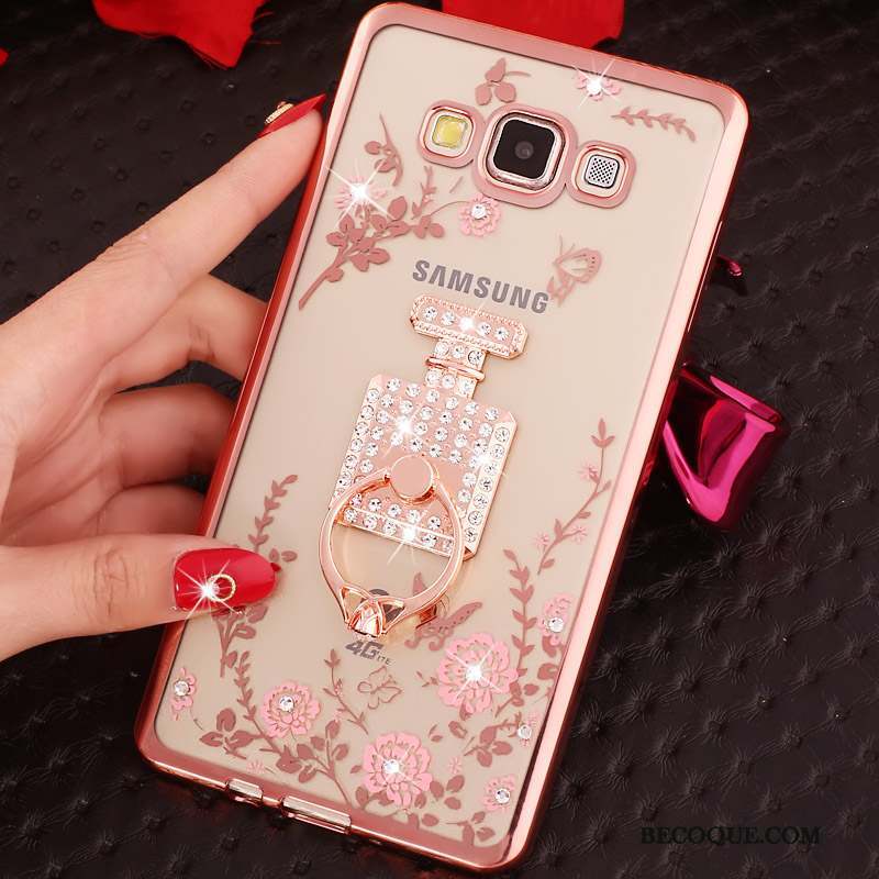 Samsung Galaxy J7 2016 Coque De Téléphone Anneau Or Strass Transparent Silicone