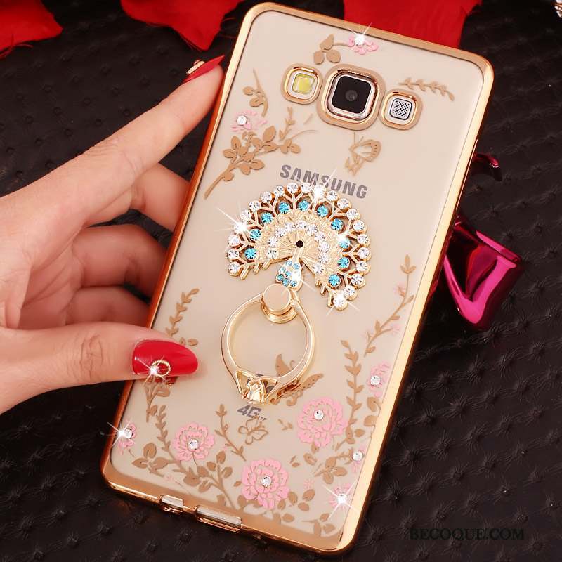 Samsung Galaxy J7 2016 Coque De Téléphone Anneau Or Strass Transparent Silicone