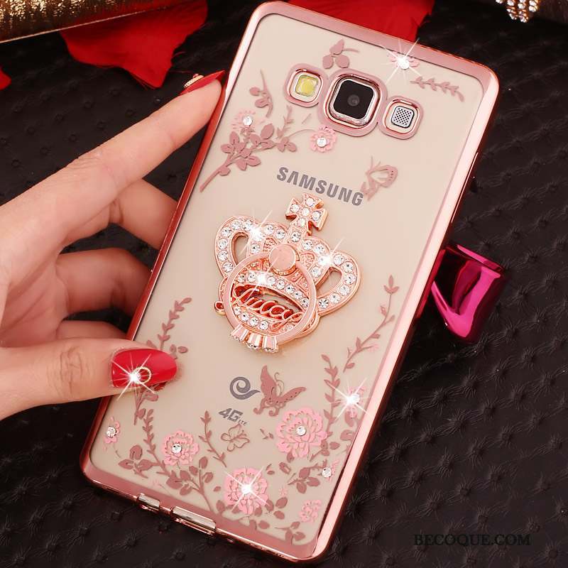 Samsung Galaxy J7 2016 Coque De Téléphone Anneau Or Strass Transparent Silicone