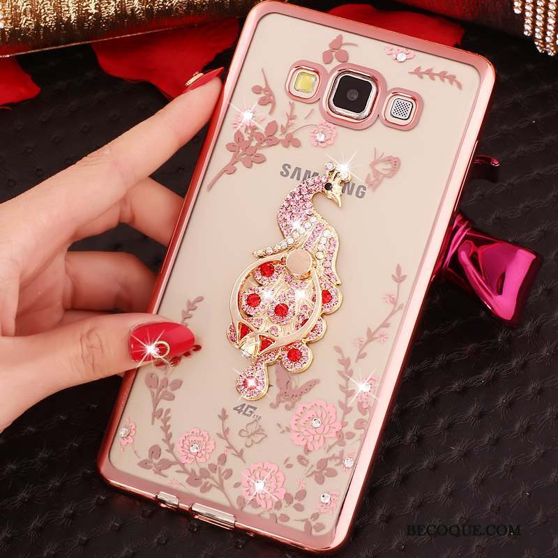 Samsung Galaxy J7 2016 Coque De Téléphone Anneau Or Strass Transparent Silicone