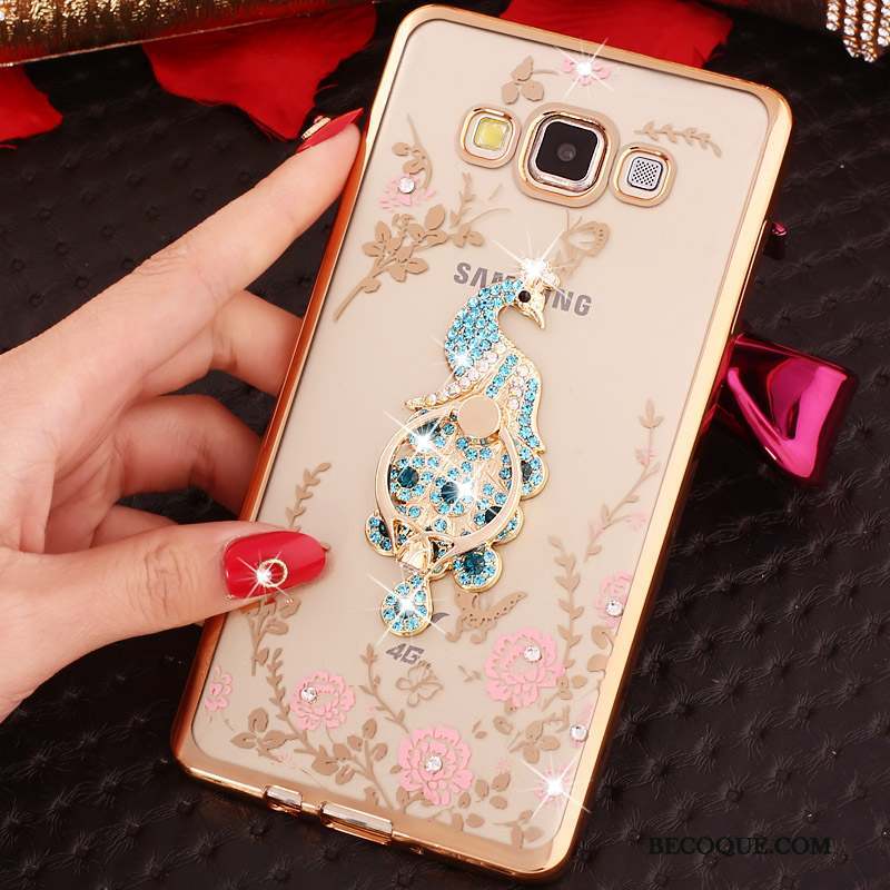 Samsung Galaxy J7 2016 Coque De Téléphone Anneau Or Strass Transparent Silicone