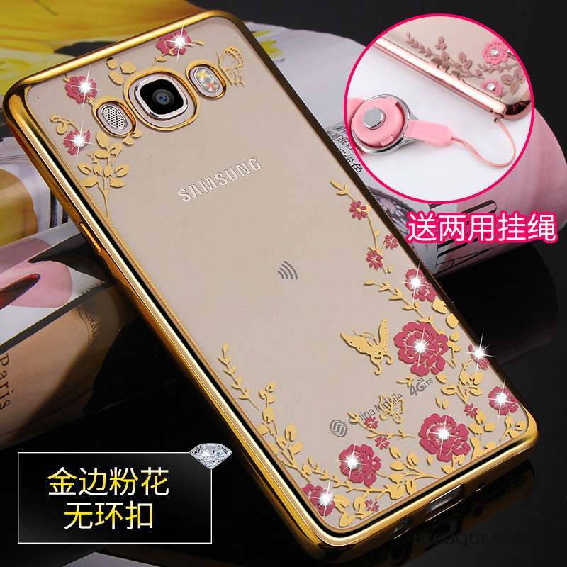 Samsung Galaxy J7 2016 Coque Fluide Doux Étui Tout Compris Incassable Or Rose Ornements Suspendus