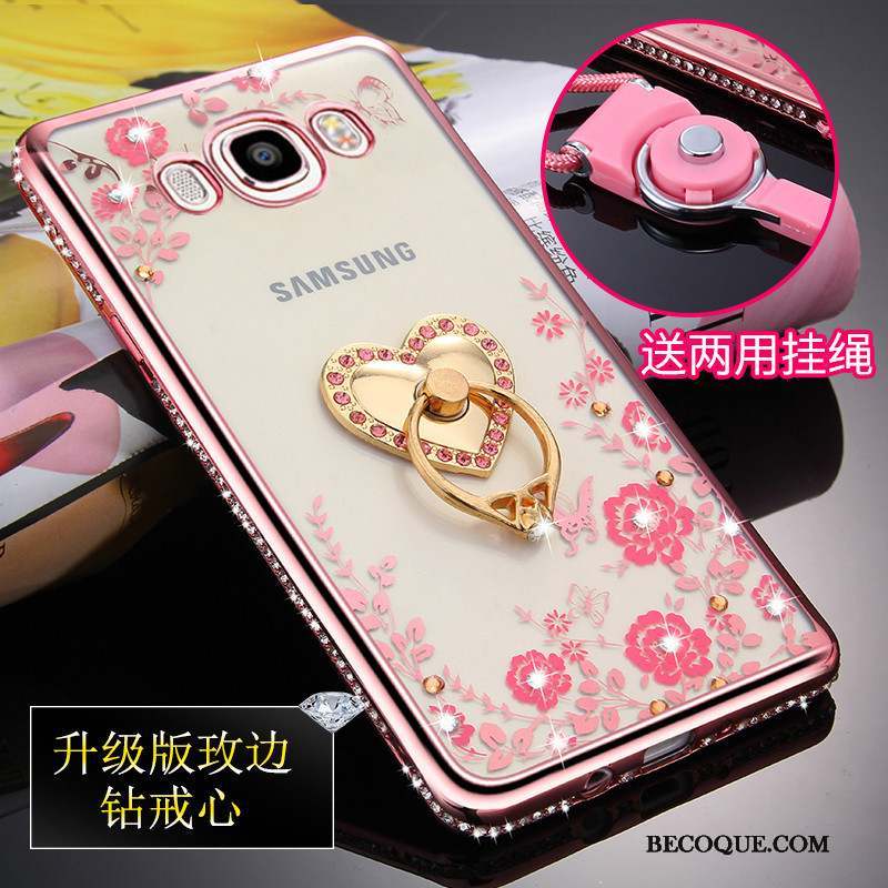 Samsung Galaxy J7 2016 Coque Fluide Doux Étui Tout Compris Incassable Or Rose Ornements Suspendus