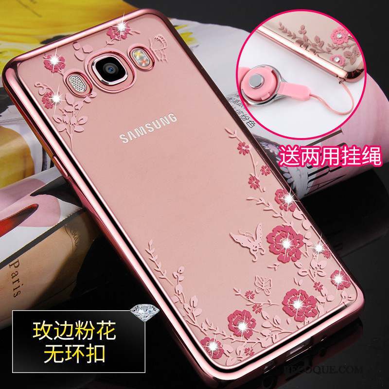 Samsung Galaxy J7 2016 Coque Fluide Doux Étui Tout Compris Incassable Or Rose Ornements Suspendus