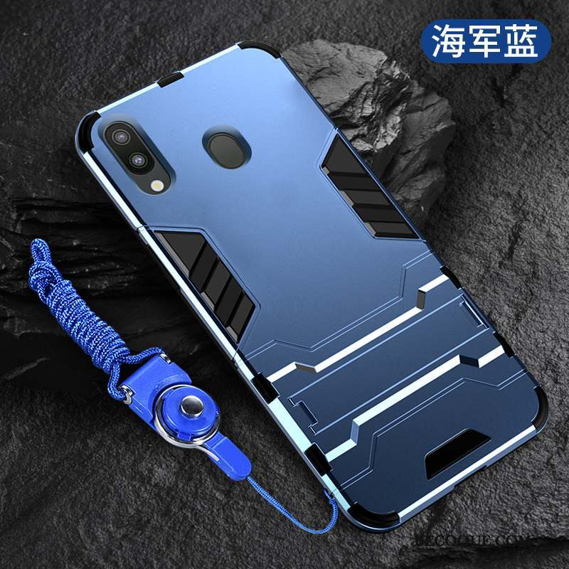 Samsung Galaxy M20 Coque Incassable Tendance Noir Délavé En Daim Personnalité Ornements Suspendus