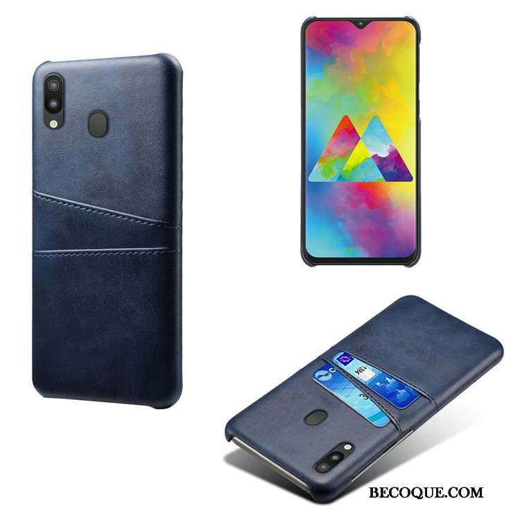 Samsung Galaxy M20 Coque Petit Cuir Modèle Fleurie Étui Bleu Protection