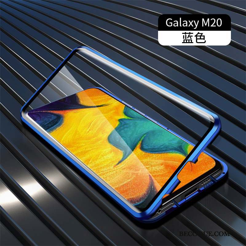 Samsung Galaxy M20 Reversible Tendance Protection Coque De Téléphone Métal Bleu