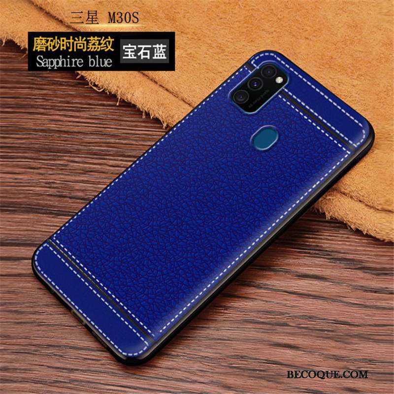 Samsung Galaxy M30s Coque De Téléphone Cuir Litchi Modèle Fleurie Protection Rouge