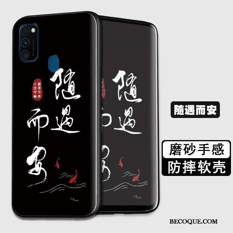 Samsung Galaxy M30s Coque Fluide Doux Noir Personnalité Silicone Tout Compris Étui